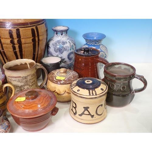 437 - A collection of pottery including Philip Leach Vase A/F, assorted Mugs, Pots and Vases