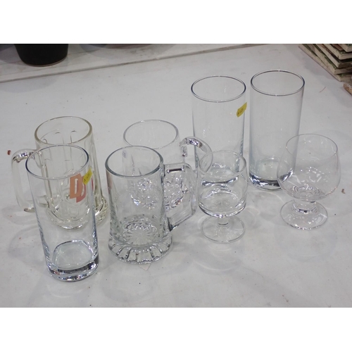 438 - A collection of cut glass pedestal glasses, Tumblers, Jug and other drinking glasses