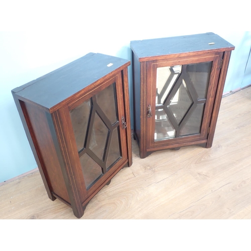 45 - A pair of Edwardian mahogany and inlaid Cabinets 1ft 10in H x 1ft 4in W