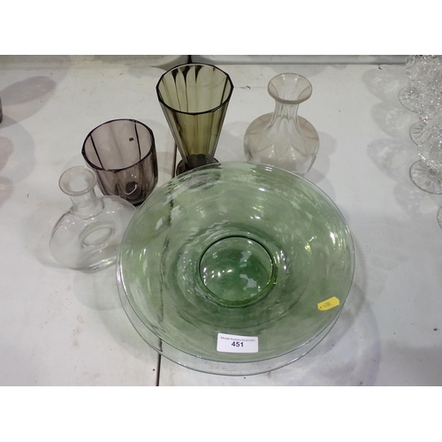 451 - A collection of Studio Glass Vases, Bowls and Jugs including Murano