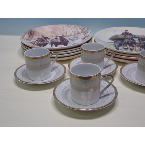 460 - Six Coffee Cans and Saucers and twelve Danbury Mint Collector's Plates