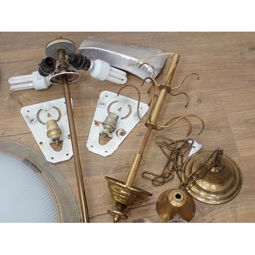 462 - A brass Ceiling Light with glass circular shade, Wall Lights and other Fittings