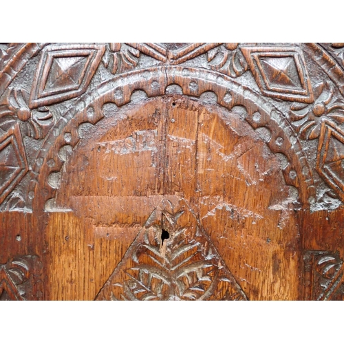 484 - A 17th Century carved oak Panel with arcaded design 1ft 9in W x 1ft 6in H