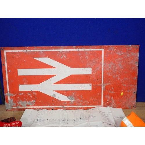 489 - A B.R. enamel Sign,  railway Lamp, Gaurd's Flags, B.R. Pilot Man Arm Band, etc.