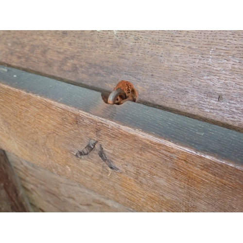 491 - A 17th Century West Country oak two panel Coffer with carved foliate decoration 4ft W x 2ft H