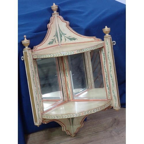 492 - A cream painted corner Wall Shelf with mirror back 2ft 1in H