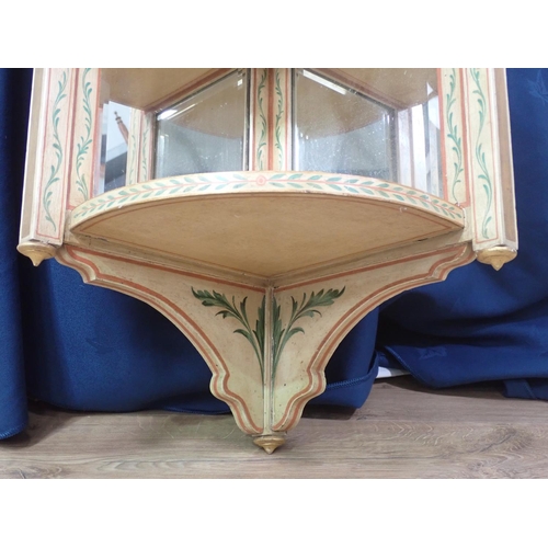 492 - A cream painted corner Wall Shelf with mirror back 2ft 1in H