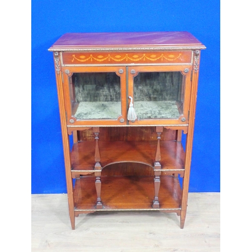 512 - An Edwardian mahogany and inlaid Bookcase Cabinet fitted two glazed doors above two shaped shelves 3... 