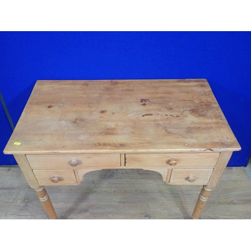 514 - A Victorian pine Side Table fitted four frieze drawers mounted upon turned supports 3ft W x 2ft 4in ... 