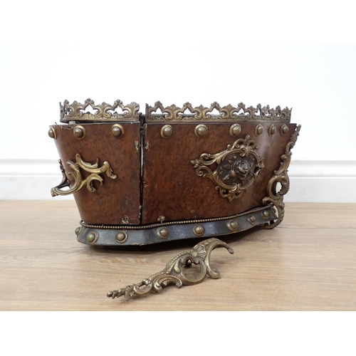 534 - A 19th Century burr wood Wine Cooler with metal liner and ormolu mounts A/F 1ft 4in W x 8in H