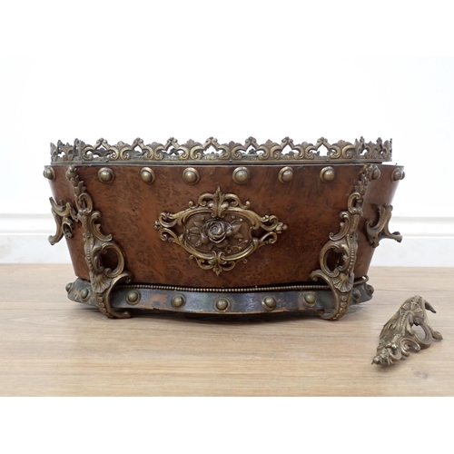 534 - A 19th Century burr wood Wine Cooler with metal liner and ormolu mounts A/F 1ft 4in W x 8in H