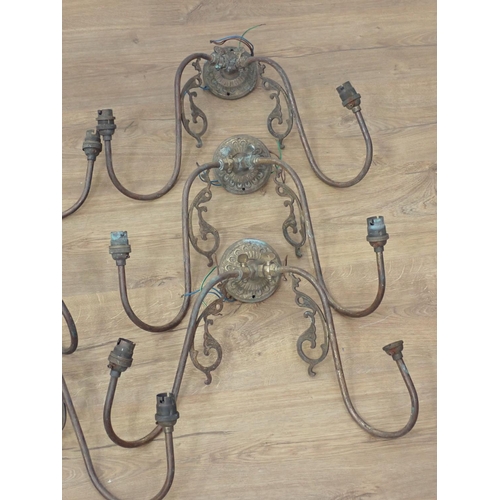 539 - One single arm and eight double arm 19th Century French brass gas Wall Lights