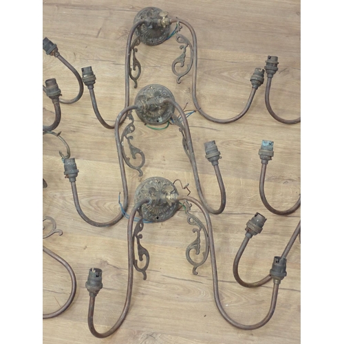 539 - One single arm and eight double arm 19th Century French brass gas Wall Lights