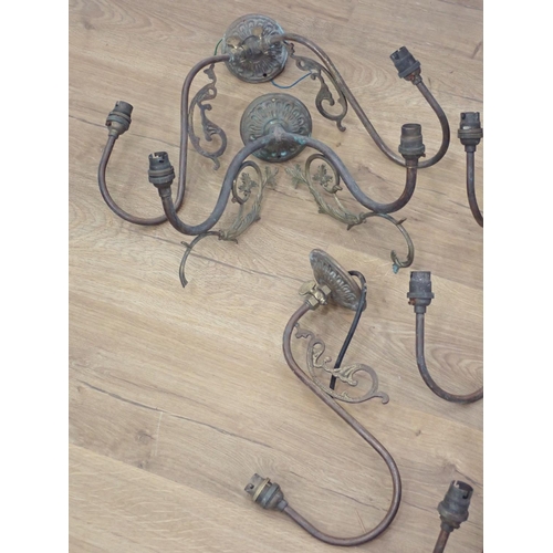 539 - One single arm and eight double arm 19th Century French brass gas Wall Lights