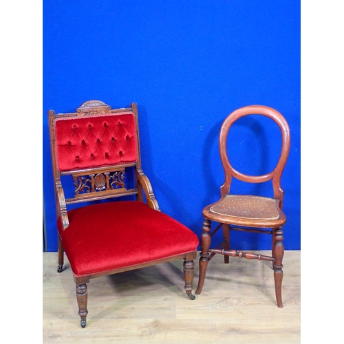 545 - A Victorian walnut framed red upholstered button back Nursing Chair and a balloon back Bedroom Chair