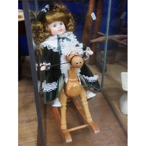 553 - A mahogany and inlaid Bedroom Chair, a Stool, set of Scales, Plant Stand and a Doll in glazed case