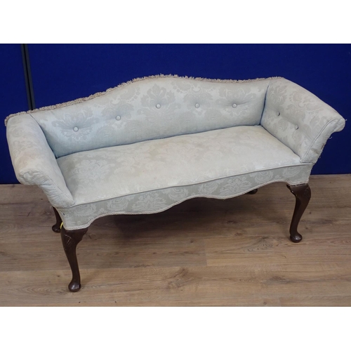 561 - A small Salon Sofa with pale blue button back upholstery on cabriole supports 3ft 10in W x 1ft 9in H