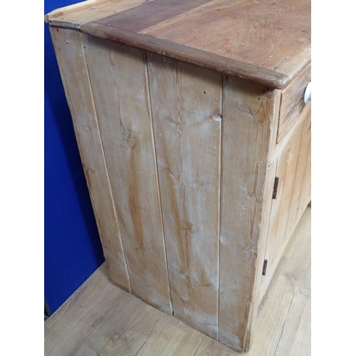 571 - An antique pine School Masters Desk fitted single drawer and two cupboard doors 3ft 5in H x 3f 2in W