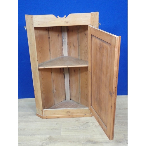 572 - A pine hanging Corner Cupboard fitted single door 3ft 4in H x 2ft W