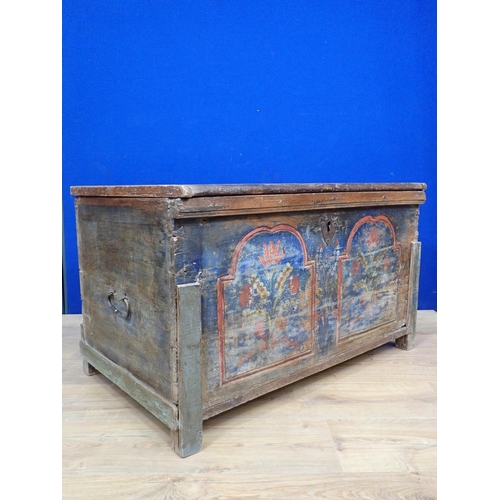 573 - An antique continental painted Marriage Chest 3ft W x 1ft 10in H