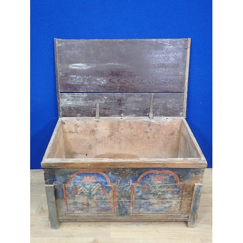 573 - An antique continental painted Marriage Chest 3ft W x 1ft 10in H