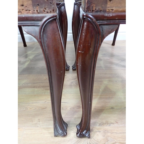 581 - A set of six mahogany Dining Chairs with leather effect seats in need of attention