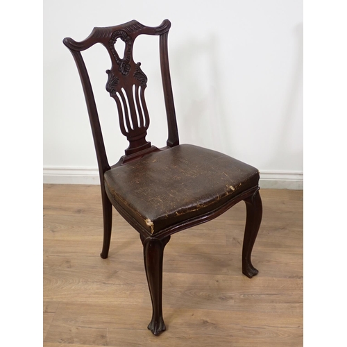 581 - A set of six mahogany Dining Chairs with leather effect seats in need of attention