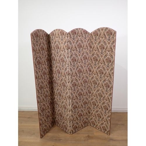 588 - An embroidered four panel Dressing Screen 5ft 4in H and a wrought iron Lamp Standard 4ft 4in H