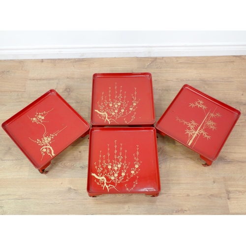 589 - Four red lacquered Trays 1ft 2in W x 5in H