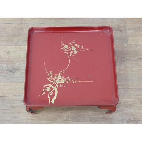 589 - Four red lacquered Trays 1ft 2in W x 5in H