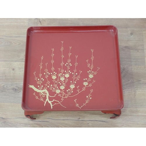 589 - Four red lacquered Trays 1ft 2in W x 5in H