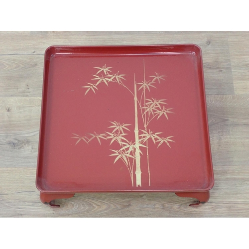 589 - Four red lacquered Trays 1ft 2in W x 5in H