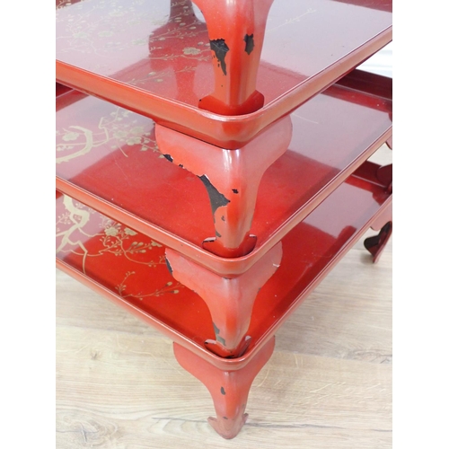 589 - Four red lacquered Trays 1ft 2in W x 5in H