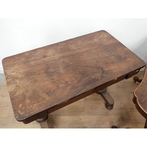 593 - A 19th Century rosewood Centre Table on cheval base 3ft 3in W x 2ft 4in H, a Victorian burr walnut v... 