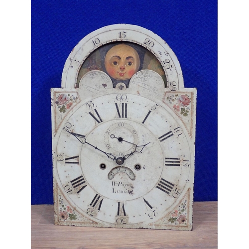 597 - An 18th Century arched Clock Movement with moon dial and subsidiary dial by W. Payne, Ludlow 13in W