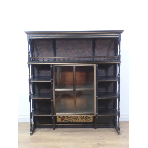 601 - A Victorian ebonised Bookcase fitted single central glazed door flanked by open shelves 4ft H x 3ft ... 