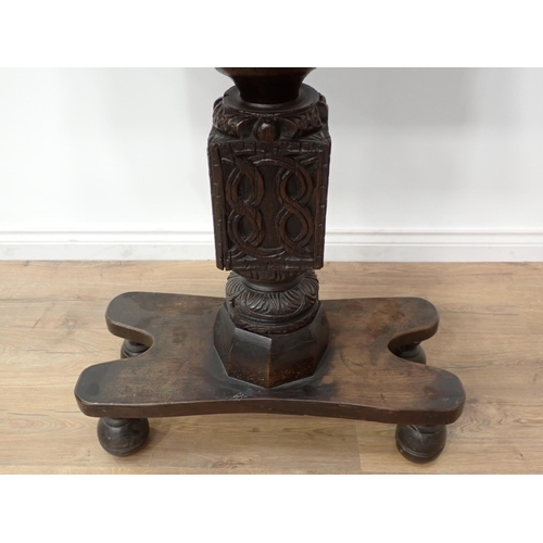 602 - An antique carved oak Console Table with arcaded back and carved cherub surmount 4ft 2in H x 3ft 1in... 