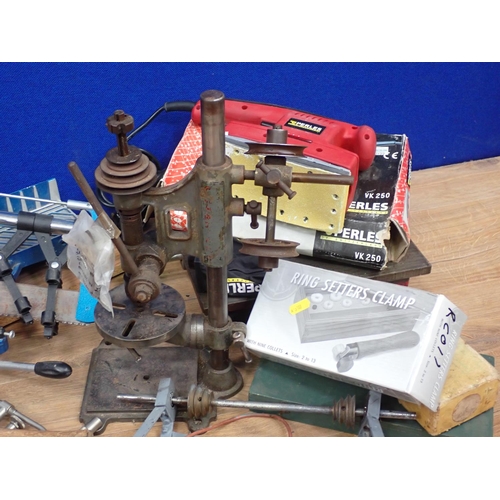 605 - A box of Tools including Pillar Drill, Sander, Clamp, etc.(Failed Pat Tests)