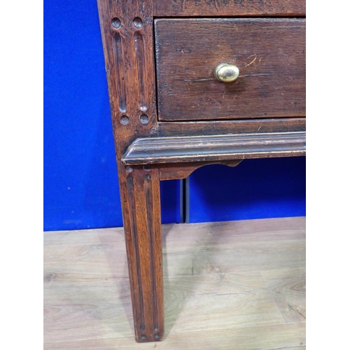 613 - An 18th Century style oak Dresser and Rack fitted two drawers to base on channel grooved front suppo... 