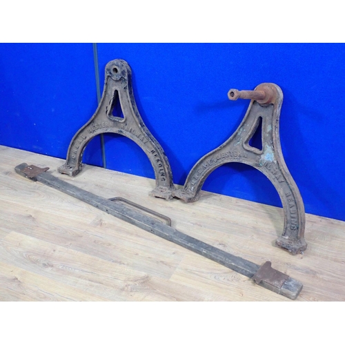 614 - A pair of G.W.R. cast iron Stands and a Rail Gauge