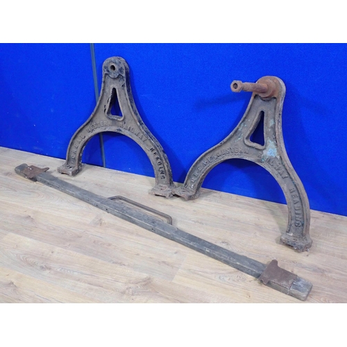 614 - A pair of G.W.R. cast iron Stands and a Rail Gauge