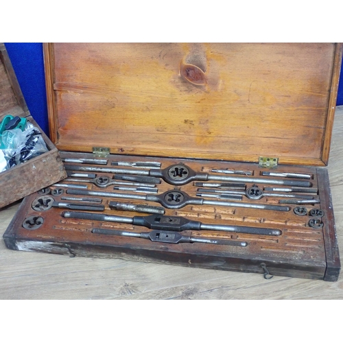 94 - A Pillar Drill and two wooden boxes of Clamps and Tools