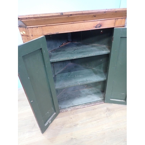 98 - A Victorian pine hanging Corner Cupboard fitted two doors 3ft 6in H x 3ft 4in W