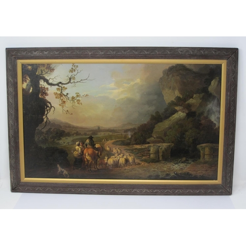 227 - ATTRIBUTED TO PHILIP JAMES DE LOUTHERBOURG, R.A., (1740-1812). An extensive landscape with figures c... 