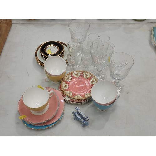 421 - Assorted Cups and Saucers, Glasses, Chargers, etc.