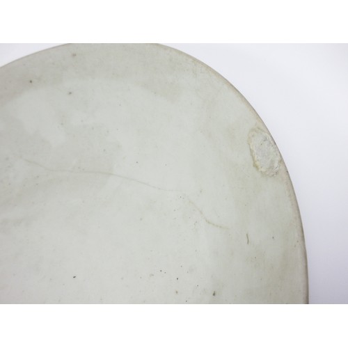 286 - An Oriental Celadon large Saucer Dish, 14 1/2 in, small repair and hair crack