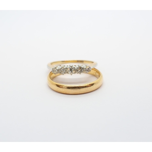 105 - A Diamond five stone Ring pavé-set graduated eight-cut stones, stamped 18ct, ring size J and a 22ct ... 