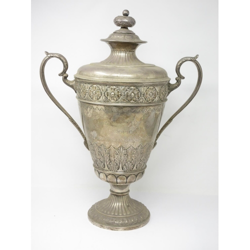 12 - A large Victorian silver two-handled Trophy and Cover, 'ICI Ltd Accident Prevention Trophy' with ros... 