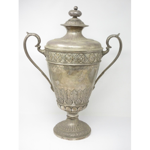 12 - A large Victorian silver two-handled Trophy and Cover, 'ICI Ltd Accident Prevention Trophy' with ros... 