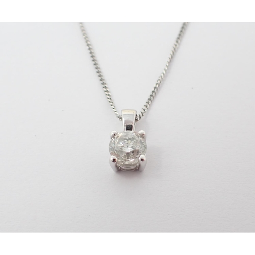 128 - A Diamond single stone Pendant claw-set brilliant-cut stone, 1.00ct, in 18ct white gold on fine chai... 